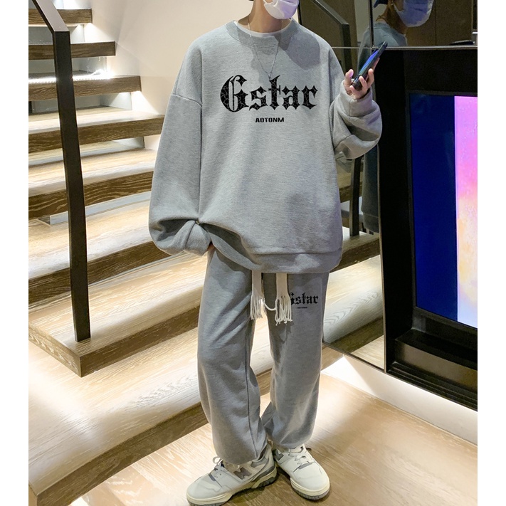 Bộ Áo Thun Tay Dài Cổ Tròn In Chữ IFNICEFUTURE Influencer + Quần Dài Dáng Rộng Thời Trang Cho Nam