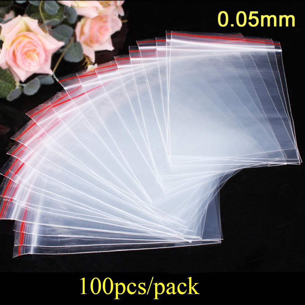 Set 100 Túi Zip Mini Bằng Nhựa PE Trong Suốt Tự Dính Có Thể Đóng Lại Cho Nhà Ở