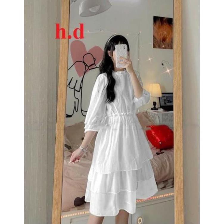 (RẺ VÔ ĐỊCH)VÁY BABYDOLL XẾP TẦNG ❤ Đầm trắng dài công chúa(ảnh thật + Video shop tự quay)❤Đầm nữ dự tiệc ba tầng giá rẻ