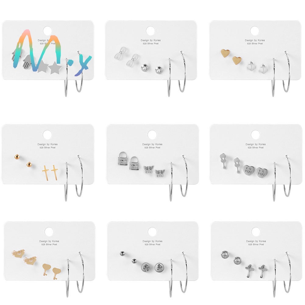Set 6 khuyên tai hợp kim nhiều kiểu dáng xinh xắn cho nữ