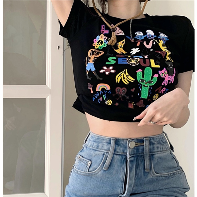 Áo Thun Croptop Tay Ngắn Màu Sắc Thời Trang Cho Nữ