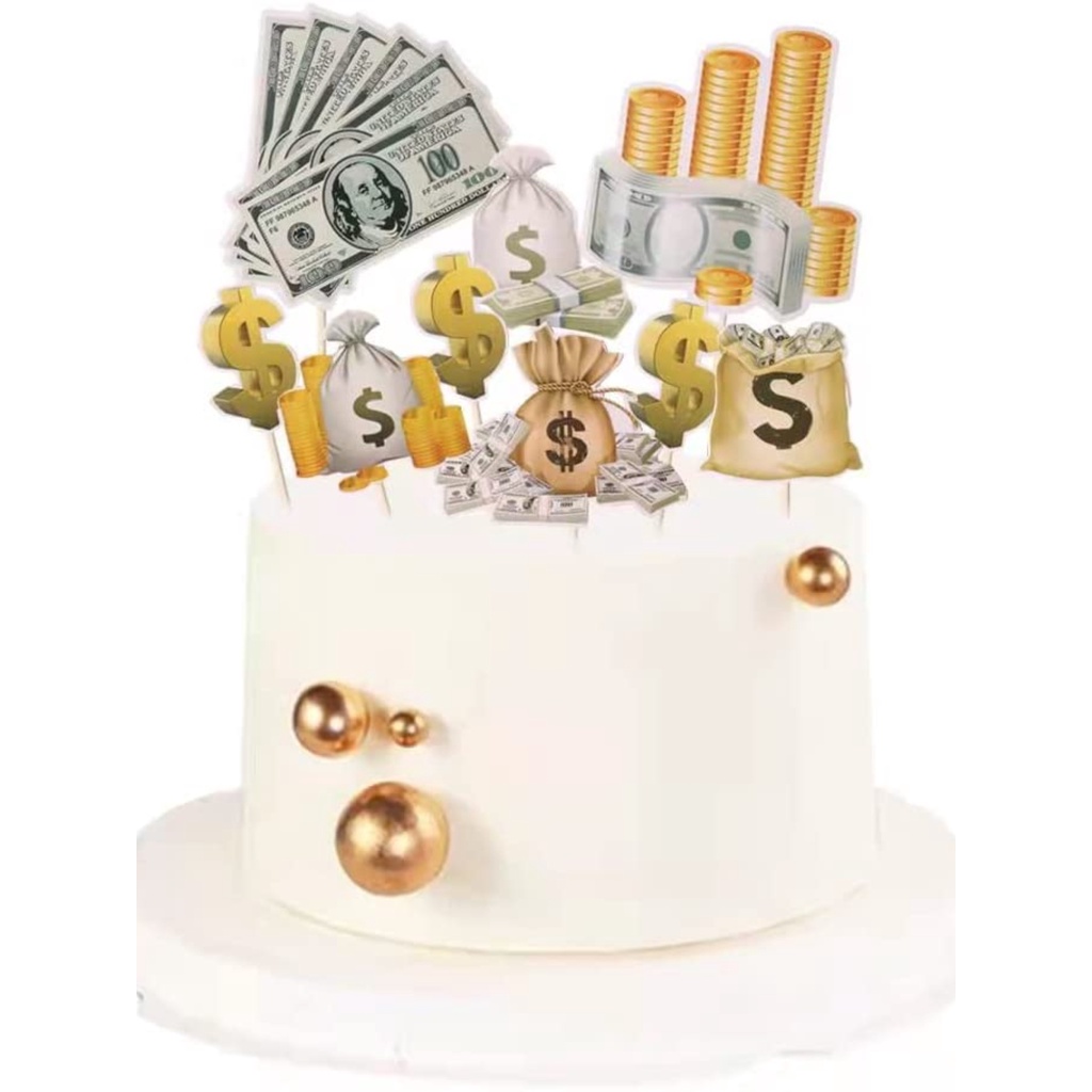 Bộ Đô La Trang Trí Bánh Đô La Vàng Đồng Xu Tiền Giấy Trang Trí Bánh Bộ Vàng Đô La Bánh Topper