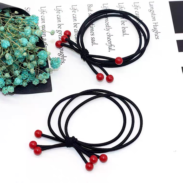 Cột Tóc / Buộc Tóc ❤️1 Đổi 1❤️ Đính Hạt Cherry Đỏ Loại 3 Sợi Thun Siêu Chắc