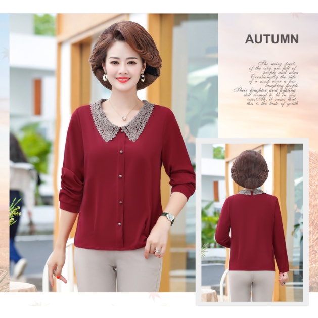 Áo sơ mi trung niên nữ đẹp cho mẹ A96 voan lụa, shop thời trang cho người lớn tuổi U40 U50 U60 cao cấp Bigsize giá rẻ