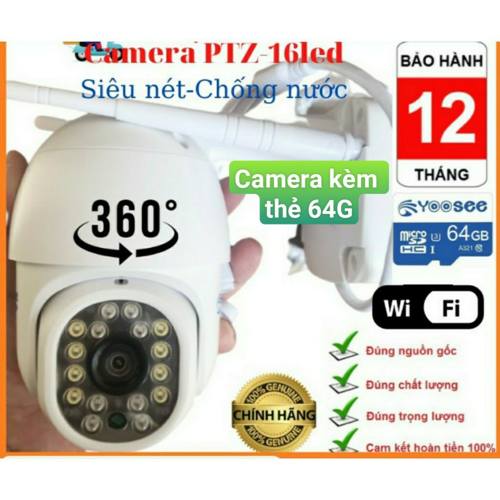 [Rẻ vô địch] Camera Yossee wifi PTZ Mini Xoay 360đ 2.0mpx, chống nước, Đàm thoại 2 chiều, Báo động chống trộm