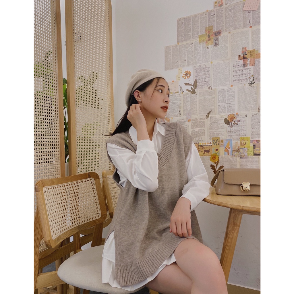 Áo gile len trơn cổ tim xẻ tà A2100 SUSTORE | BigBuy360 - bigbuy360.vn