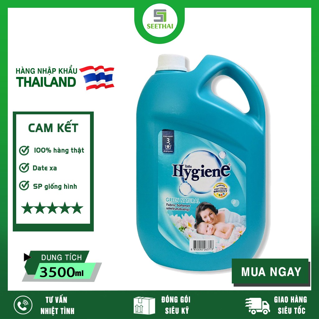 Nước xả mềm vải hương thiên nhiên HYGIENE Green Natural Thái Lan 3500ml - can xanh - Fabric softener