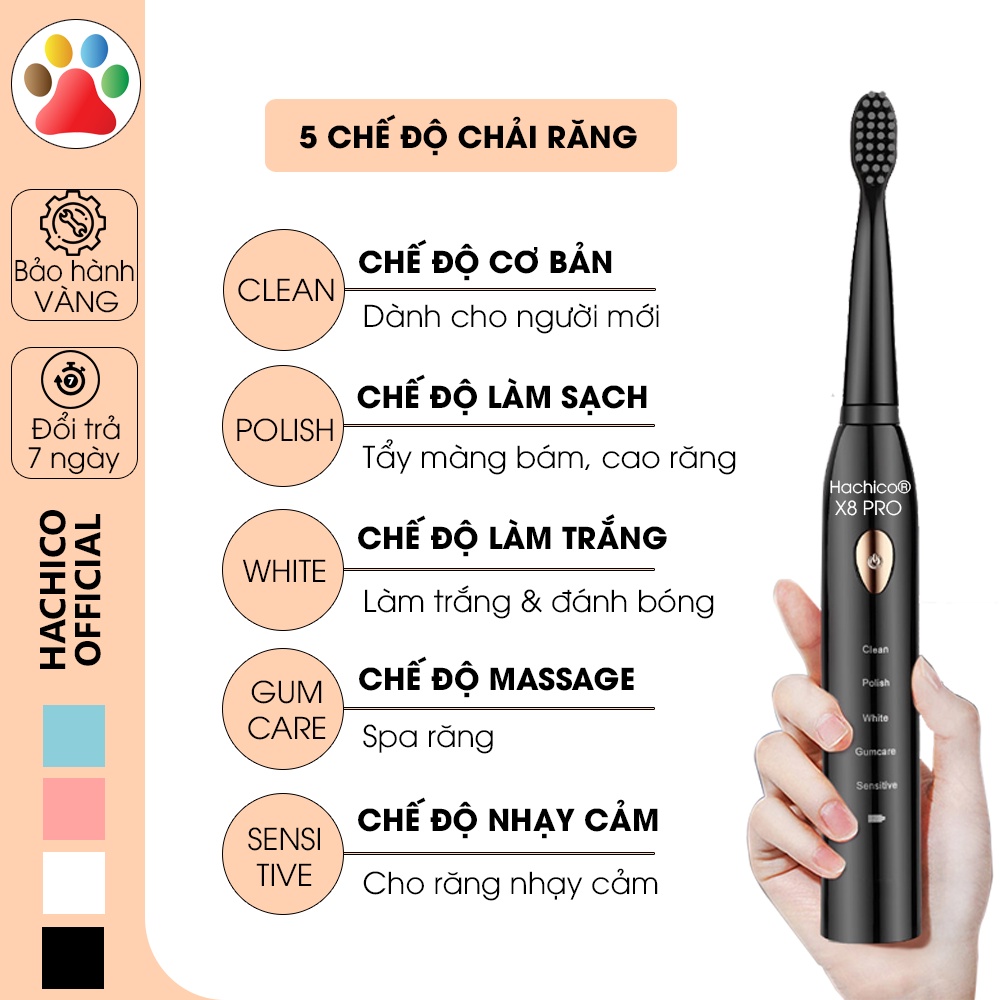 Bàn chải đánh răng điện tự động Hachico Sonic X8 pro bàn nâng cấp và hộp đựng du lịch tiện lợi an toàn