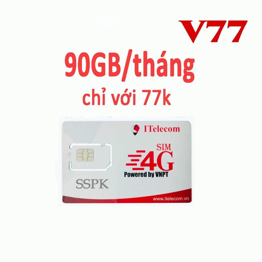 SIM 4G MAY V77 Itelecom Tặng 90GB/Tháng + 43.000 Phút Gọi Miễn Phí