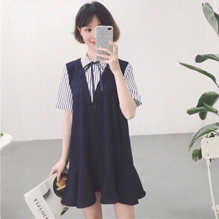 Đầm suông phối cổ sơ mi