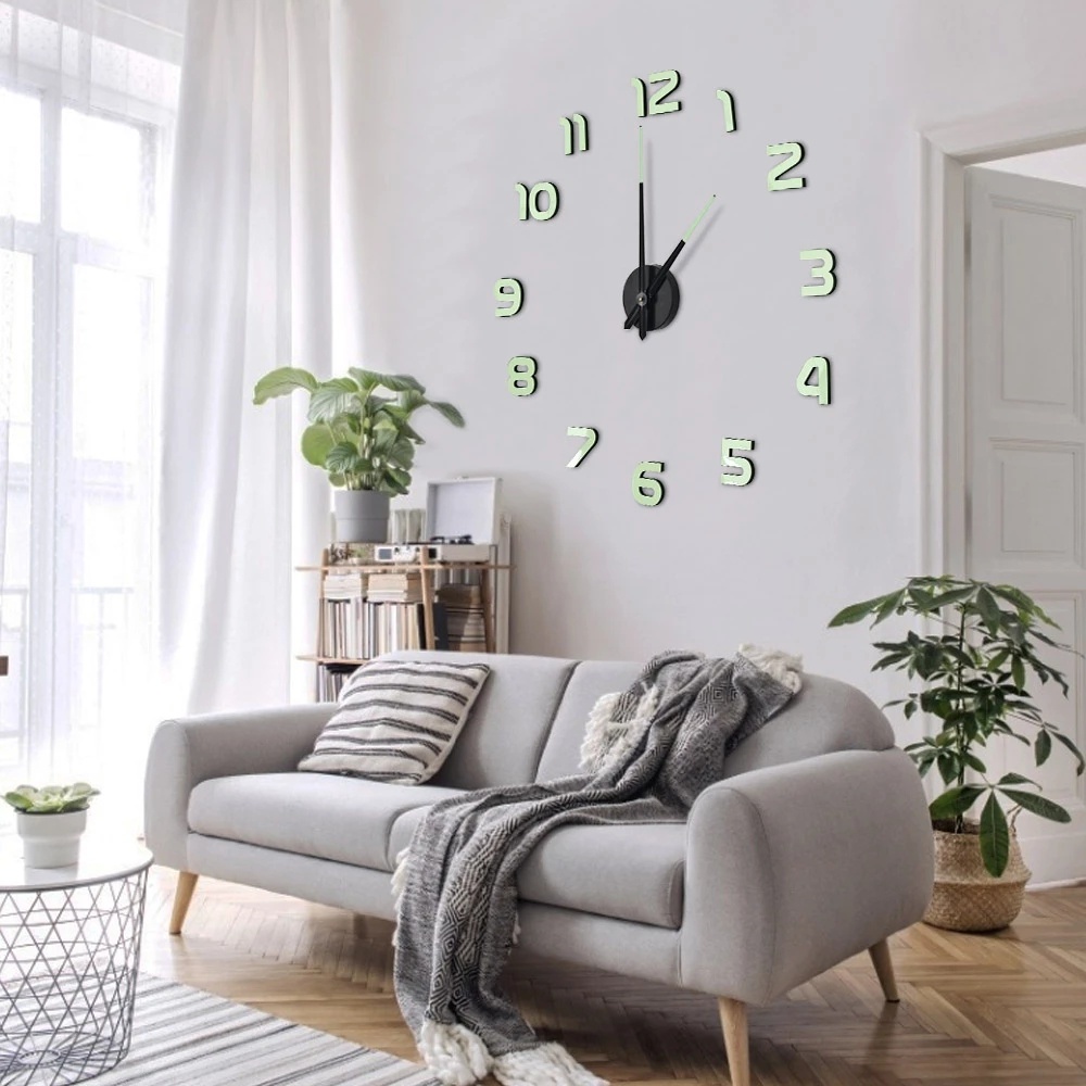 Đồng Hồ Dán Tường Dạ Quang 3D Bằng Nhựa Acrylic Không Ồn Trang Trí Nhà Cửa