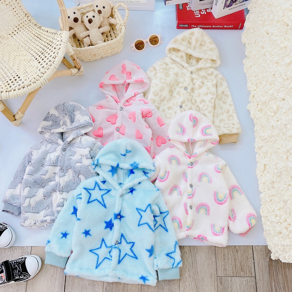 ÁO KHOÁC NHUNG TUYẾT CÓ MŨ GIỮ ẤM  SIÊU MỀM , SIÊU MỊN, SIÊU NHẸ AN TOÀN CHO BÉ SƠ SINH TỪ 4- 12KG, AKNT - AKN