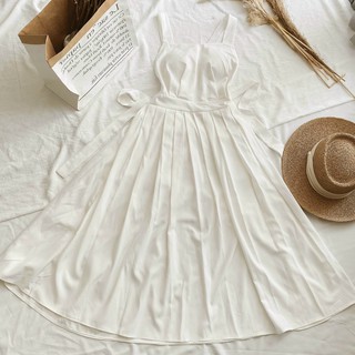 đầm maxi trắng hở lưng dây chéo