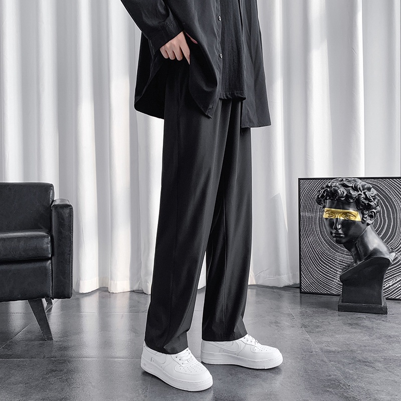 【Ready Stock】Korean Pants Men'S Summer Thin Section Casual Pants Mens Loose Wide Leg Pants Unisex Fashion Straight Pants Korean Long Pants Fashionable Capri Pants For Men And Women Men's Trousers Business Casual Suit Pants