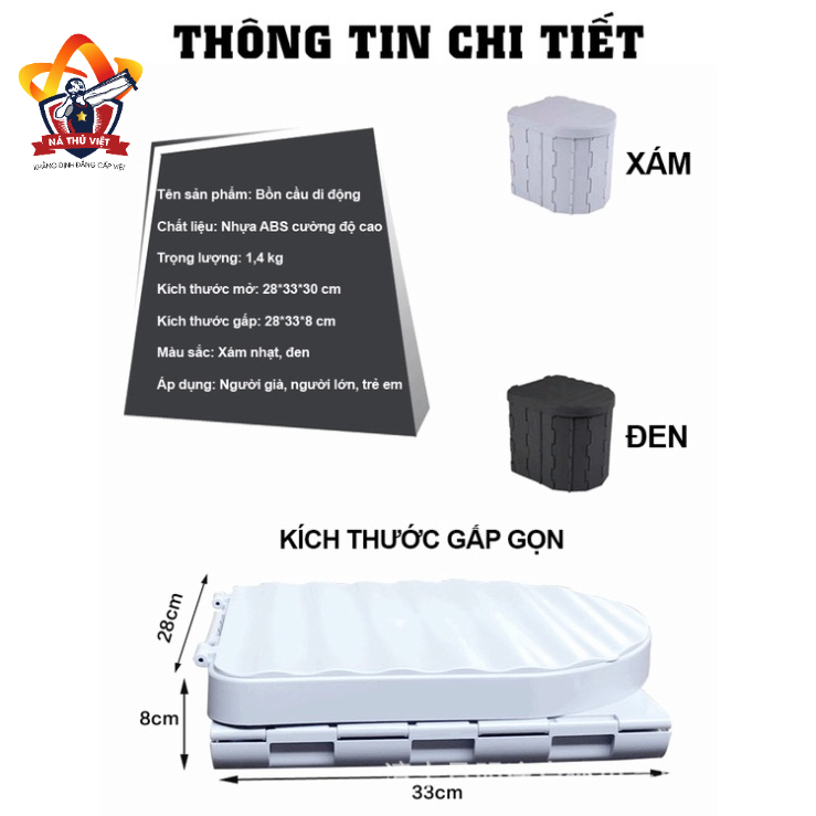 Bồn cầu dã ngoại cắm trại gấp gọn đi vệ sinh cỡ lớn, tiện dụng khi đi du lịch cắm trại, dã ngoại-DCP14