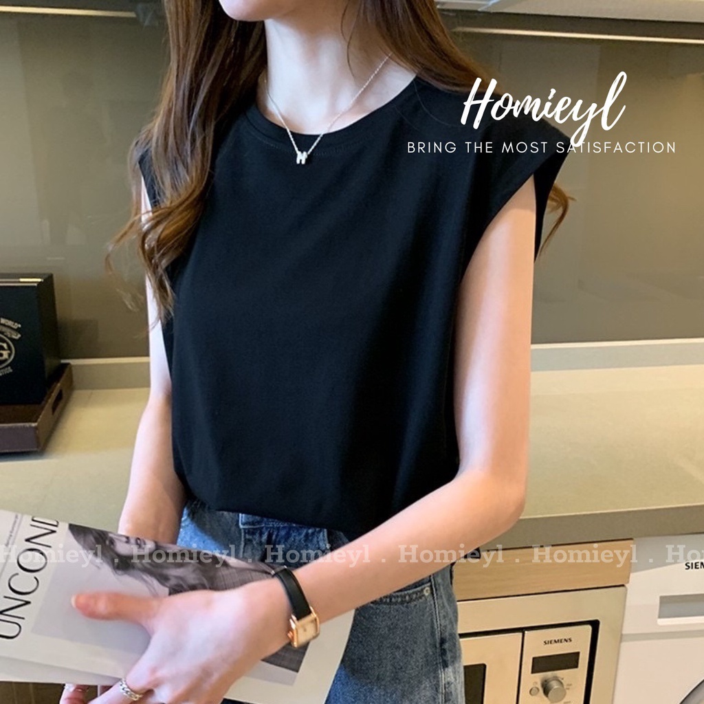 Áo thun trơn nữ tay ngắn dáng suông basic Homieyl cao cấp, áo phông trơn nữ cộc tay hến cotton đen trắng H210