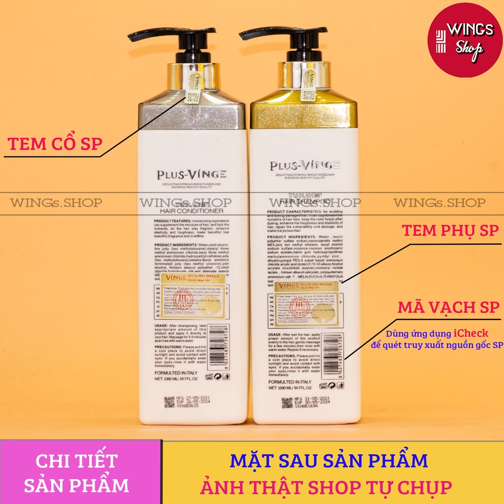 Cặp Dầu Gội Xả Collagen Vinge 1000ML | Giảm Rụng Tóc, Kích Mọc Tóc, Phục Hồi Tóc Hư Tổn | Hàng Chính Hãng