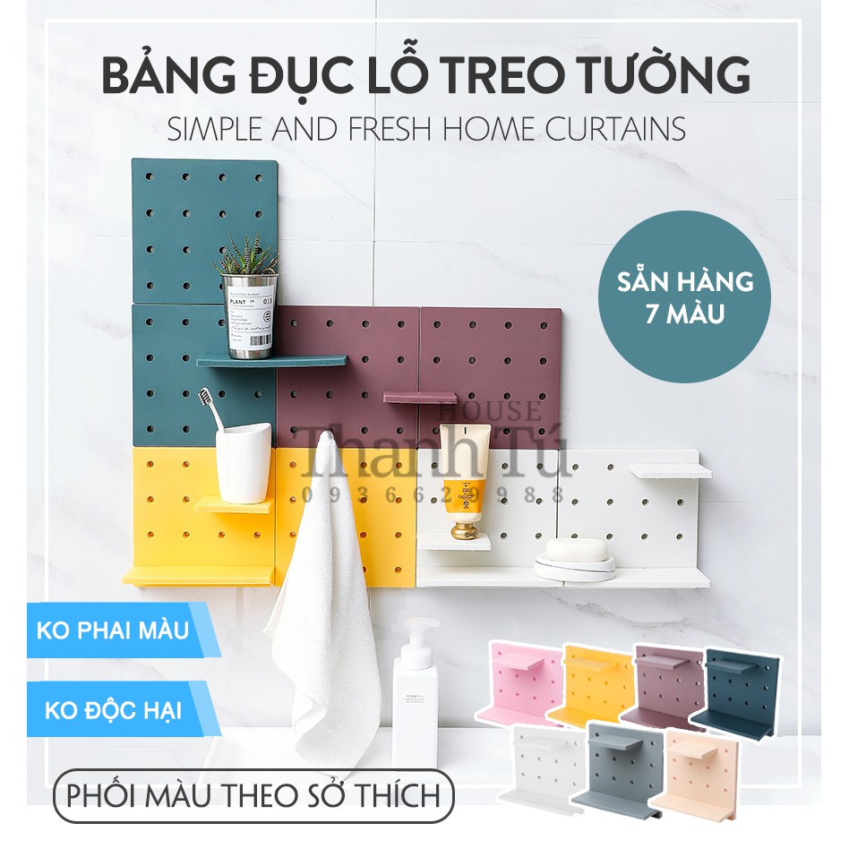 (Full 7 màu) Bảng Pegboard, kệ dán tường giá treo dụng cụ và trang trí bằng nhựa gọn gàng và thẩm mỹ