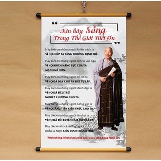 Tranh chữ Sống Trong Thế Giới Biết Ơn 40x60cm bằng vải phủ bóng cao cấp dày dặn
