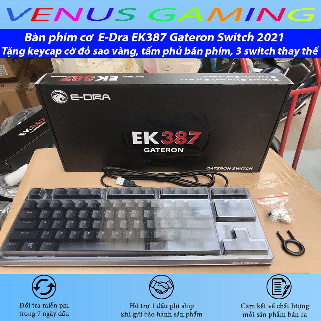 Bàn phím cơ Edra EK387 Gateron Switch - Phiên Bản 2021 - Tặng Keycap cờ đỏ sao vàng, tấm phủ bàn phím - Bảo hành 2 Năm