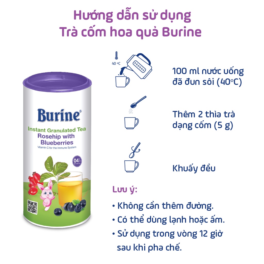 Trà Hoa Quả Hòa Tan BURINE Vị Tầm Xuân - Việt Quất Thơm Ngon, Bổ Sung Vitamin C Cho Bé Từ 4 Tháng Tuổi