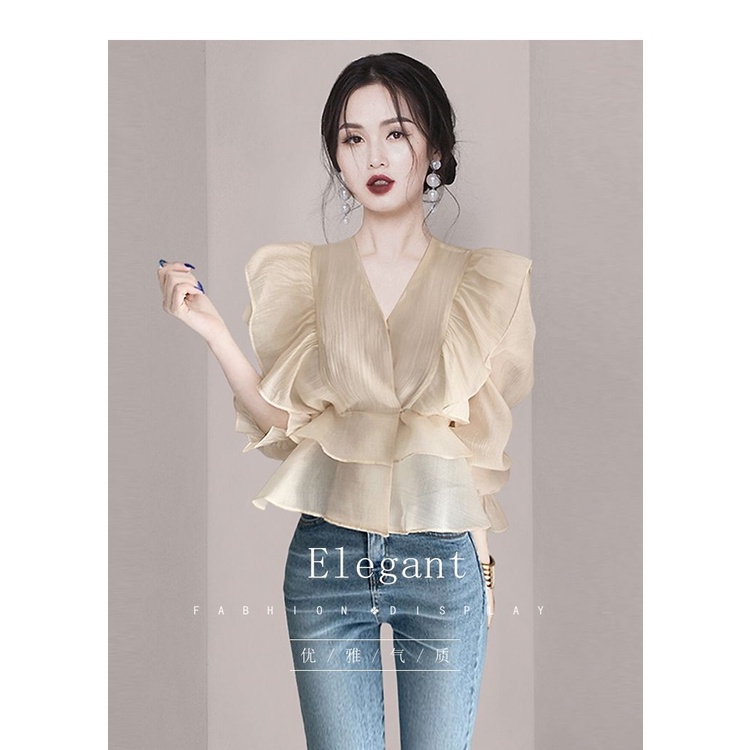 Áo Sơ Mi Chiffon Tay Lửng Thời Trang Mùa Hè Hàn Quốc WD2E