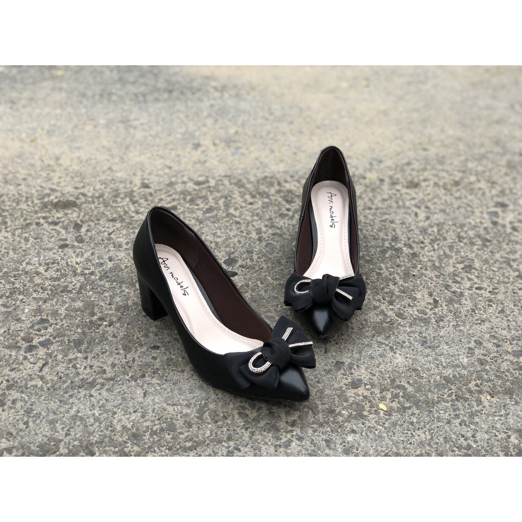 Giày cao gót 5 phân gót vuông mũi nhọn Annmodels thời trang công sở phối nơ SGR-A026XMNSG #3