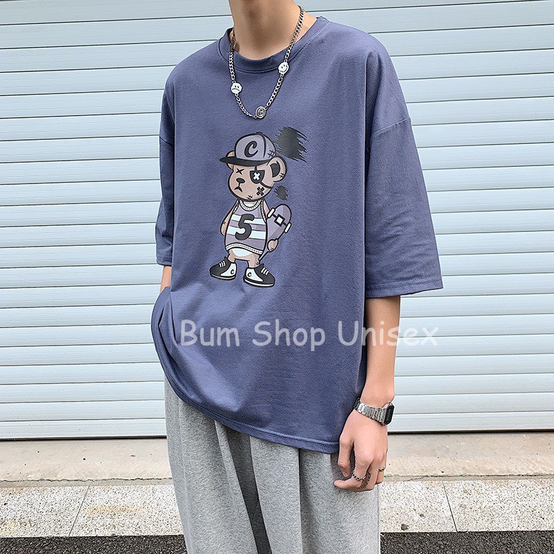 Áo Phông Tay Lỡ Nam Form Rộng - TTL707 Gấu Mặt Ngầu - Chất Cotton Mềm Mát - Oversize < 75kg - 3 Màu Cực Đẹp | BigBuy360 - bigbuy360.vn