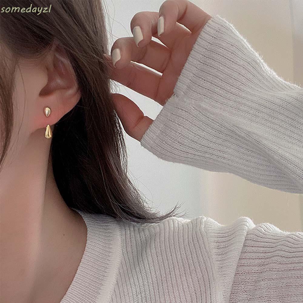 Khuyên Tai Hình Giọt Nước Hai Chiều Làm Từ Kim Loại 925 Phong Cách Hàn Quốc Thời Trang Cho Nữ
