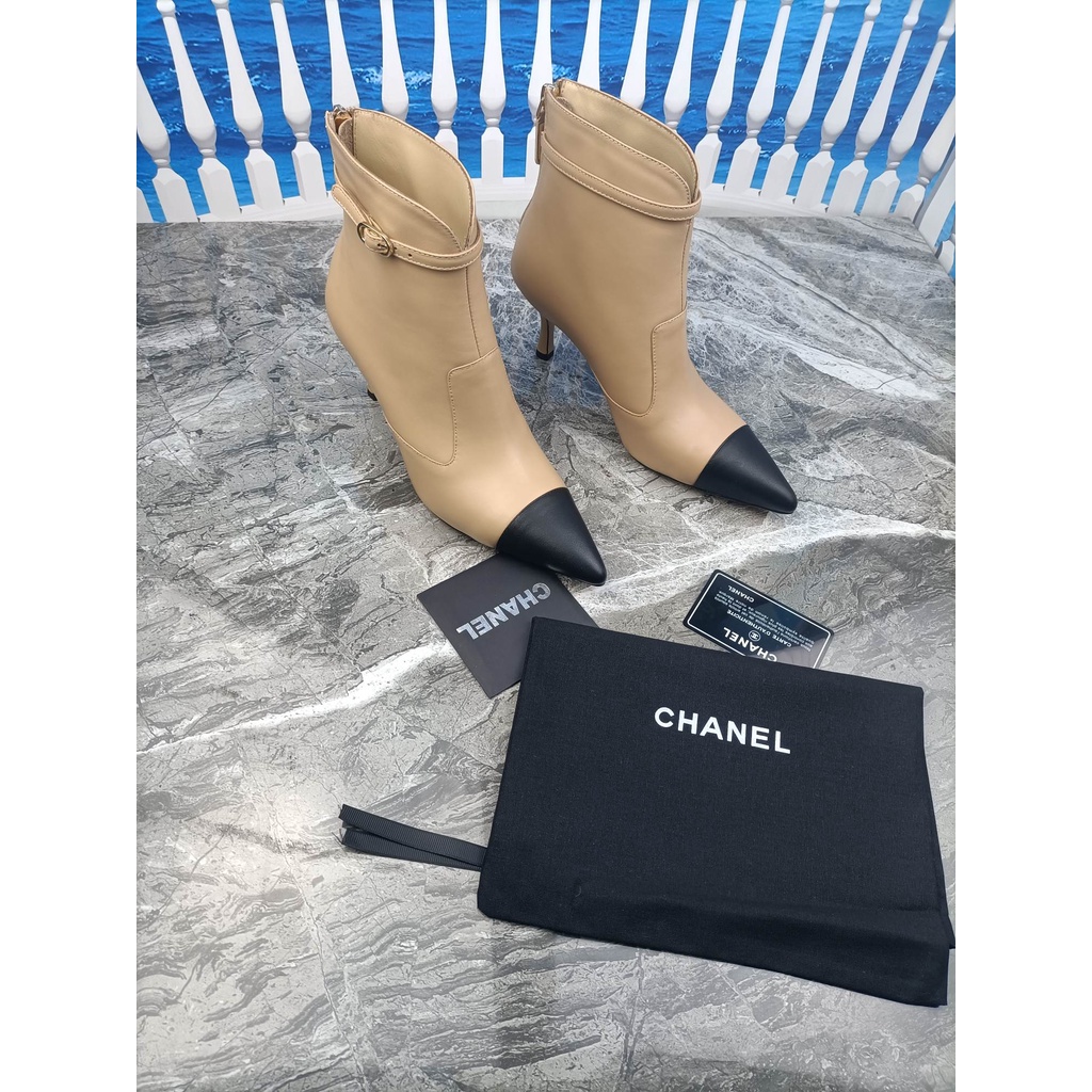 Boot nữ thời trang da thật 𝘾𝙝𝙖𝙣𝙚𝙡 𝘾𝙝𝙖𝙣n𝙚𝙡 CN mũi nhọn thanh lịch