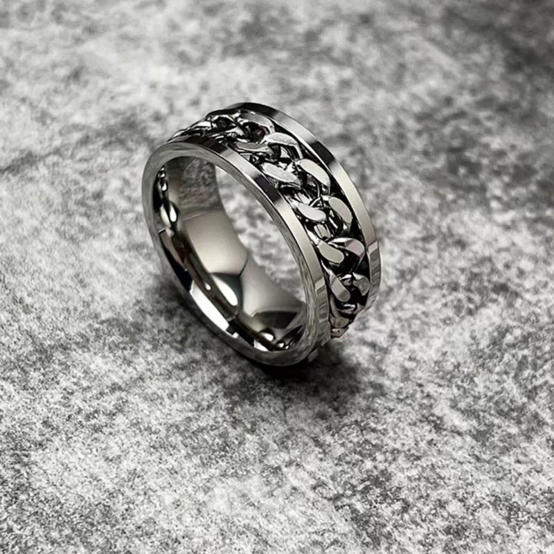 Nhẫn Dây Xích Bằng Thép Phong Cách hip hop Hàn Quốc Đơn Giản Cá Tính Cho Nam