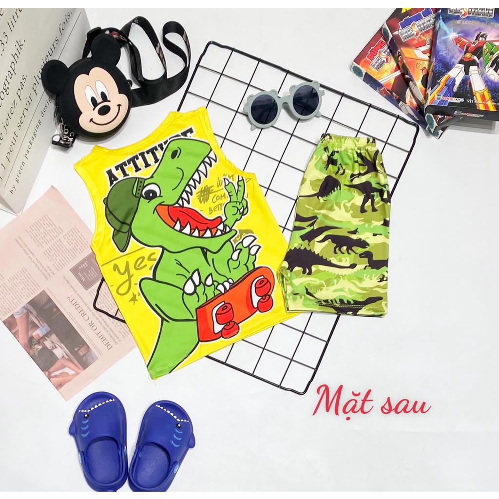 Bộ Ba Lỗ VẢI 3D MINKY MOM In Hình Họa Tiết Khủng Long Siêu Anh Hùng Cho Bé BL-IN35