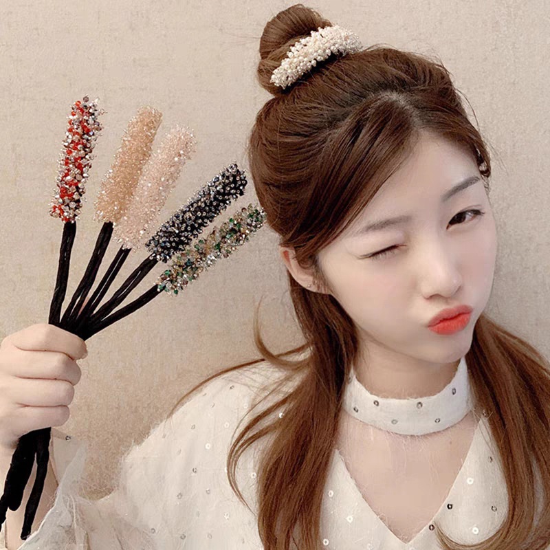 Haimeikang Dụng cụ búi tóc đính đá và ngọc trai thời trang phong cách Hàn Quốc cho nữ