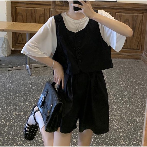 Bộ Áo Thun + Quần Short Dáng Rộng 2022 Thời Trang Mùa Hè Phong Cách Hàn Quốc Cho Nữ