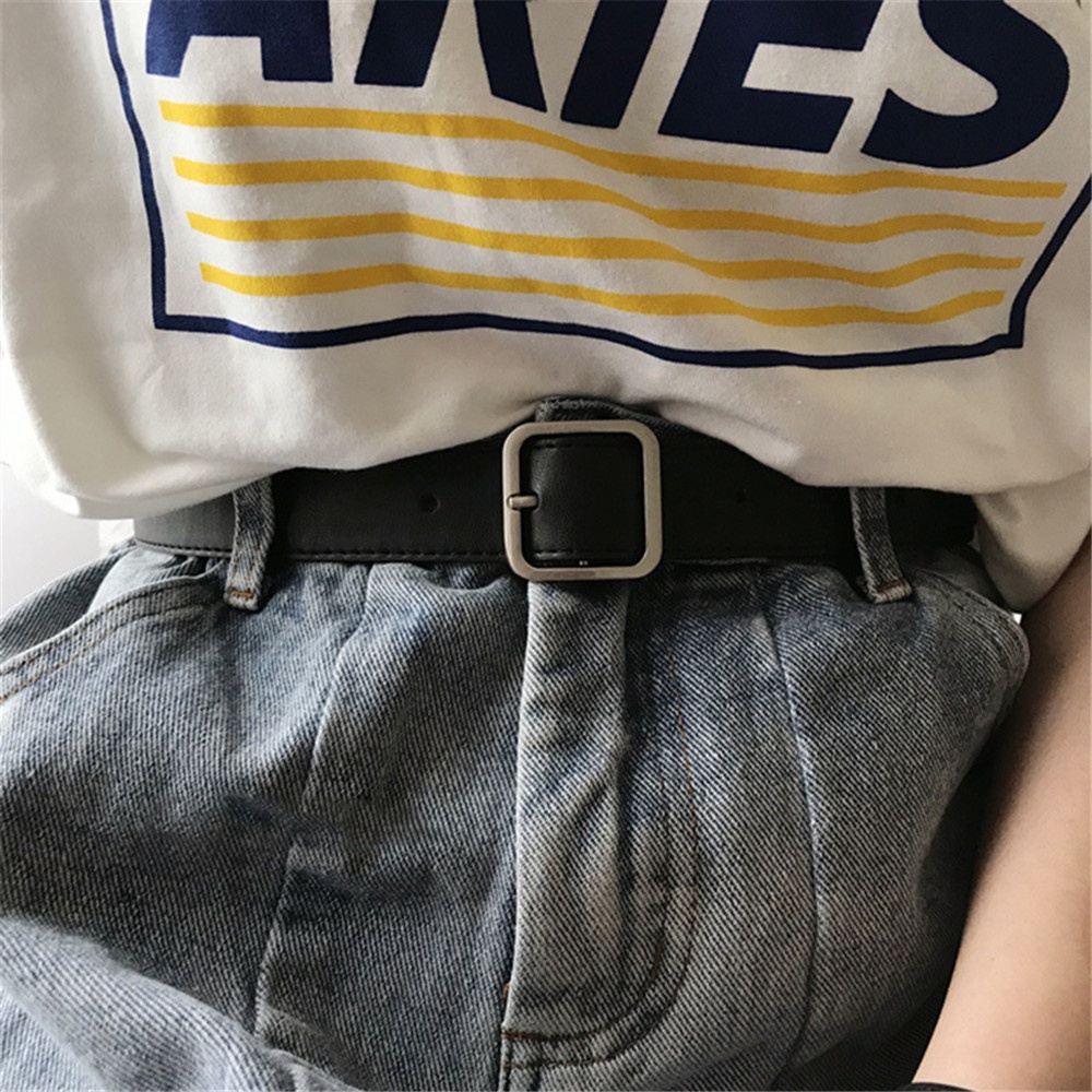 Thắt lưng da PU khóa vuông nhiều màu sắc phong cách vintage thời trang cho nữ