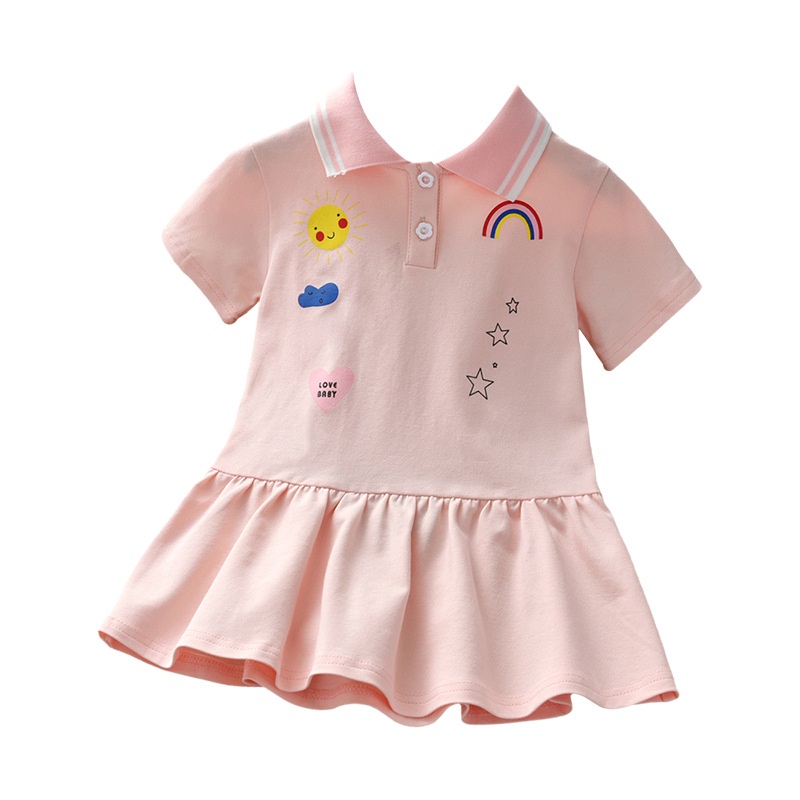 Đầm Xếp Ly Tay Ngắn In Hoạt Hình Kiểu Preppy Thời Trang 2023 Cho Bé Gái