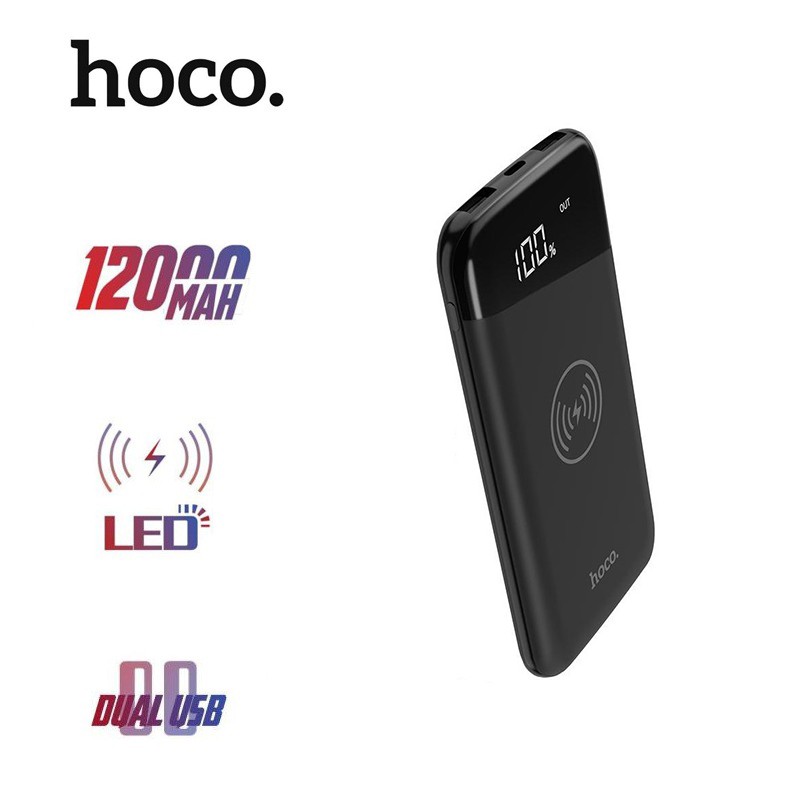 Pin dự phòng Hoco J11 Plus 2 cổng USB hỗ trợ sạc nhanh 3A và sạc không dây màn hình Led dung lượng 12000mAh