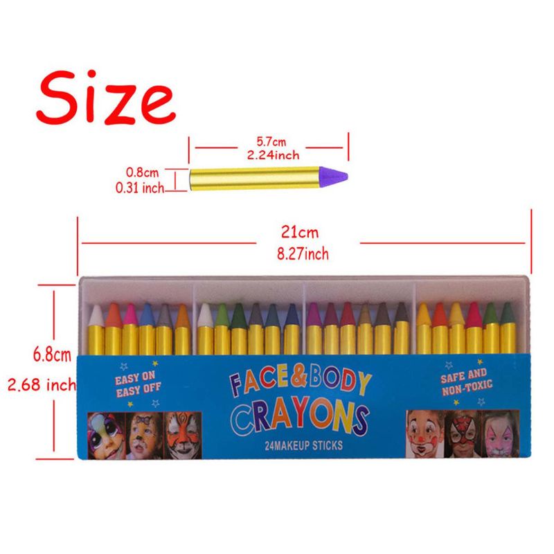 HIK 24 Colors Painted Face Crayons Children Face Body Painting Makeup Crayons for Halloween Costume Party Cosplay Paint Prop