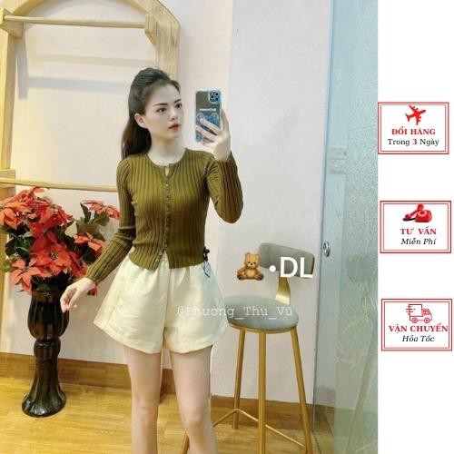 Áo len tăm gân dáng ôm body dài tay cúc ngực nữ ulzzang Hàn Quốc