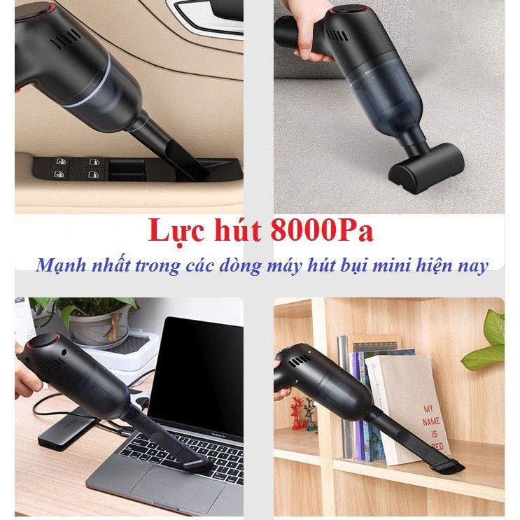 Máy Hút Bụi Mini Cầm Tay Không Dây - Lực Hút Cực Mạnh 8000pa - Làm Sạch Sàn Nhà, Ô Tô