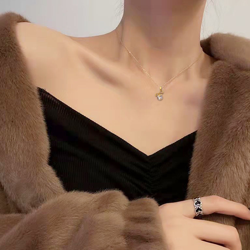 Dây Chuyền Thép Titan Mặt Nơ Đính Đá Zircon Đơn Giản Thời Trang