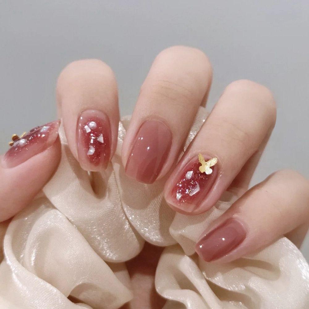 Hộp 24 Móng Tay Giả Ngắn / Tròn / Vuông Trang Trí Nghệ Thuật
