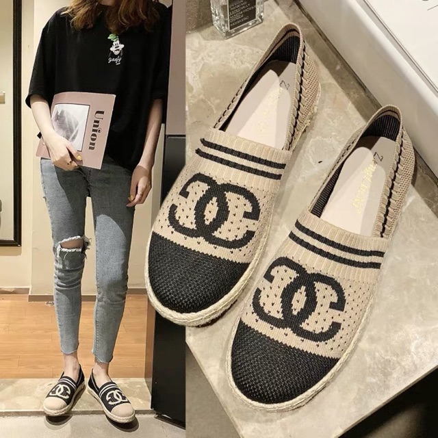 Giày slipon len chun đế cói