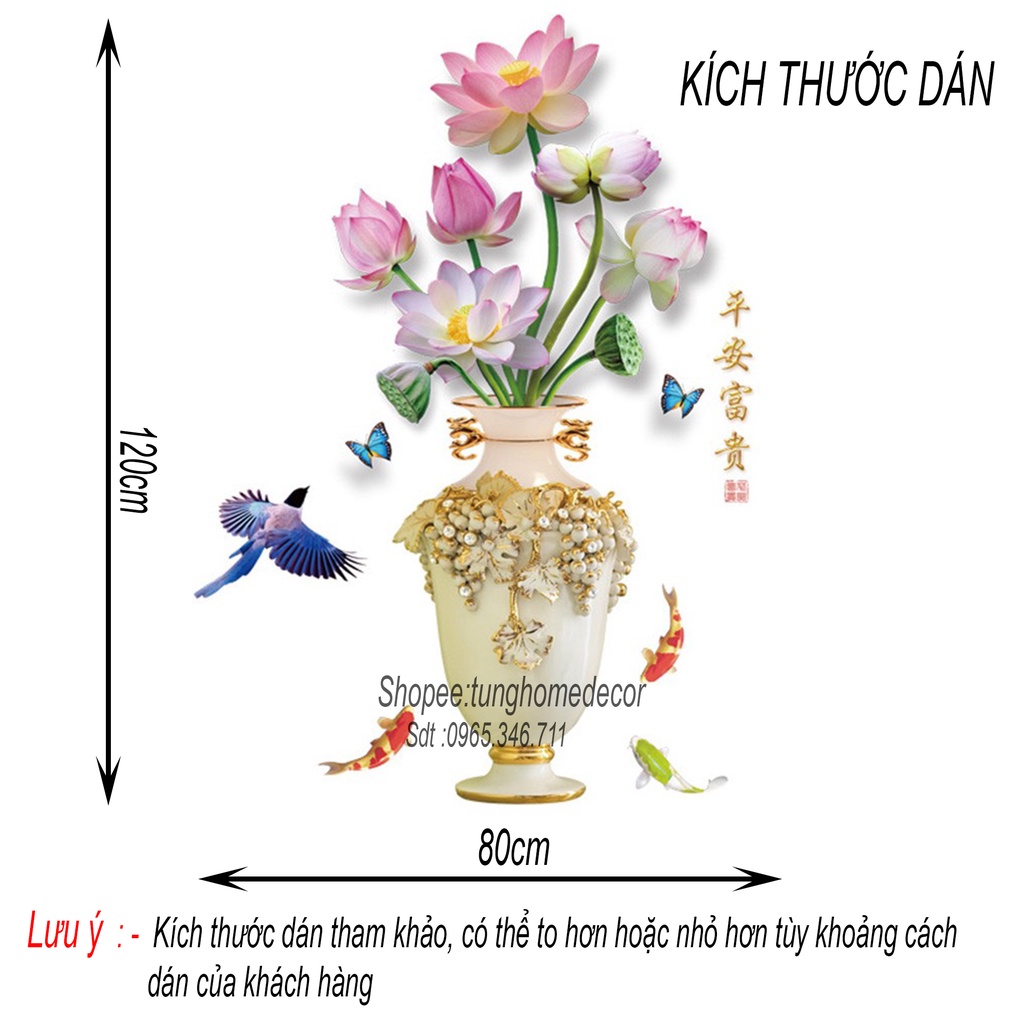 Decal dán tường hàn quốc trang trí phòng ngủ TUNG DECOR SK9328 Bình Hoa Sen Trắng
