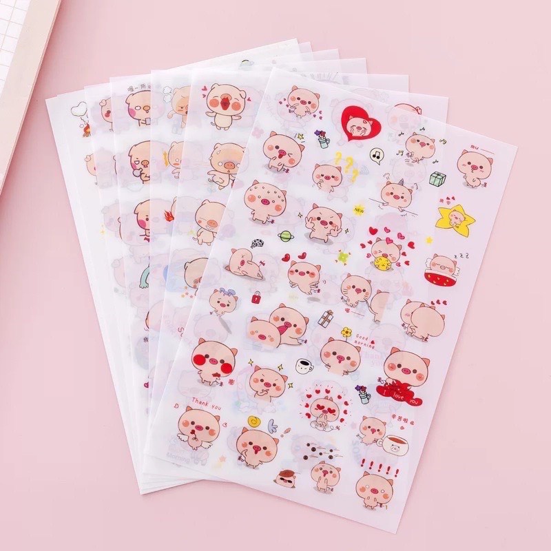 Bộ 6 sticker dán mẫu Hải cẩu, cá voi, heo