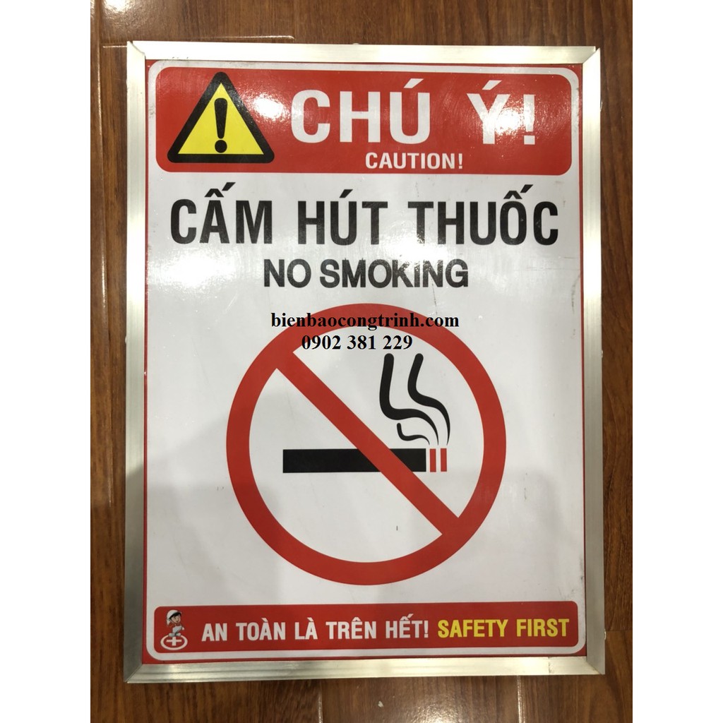 Biển báo khu vực hút thuốc, cấm hút thuốc kích thước 30 x 40cm khung sắt viền nhôm