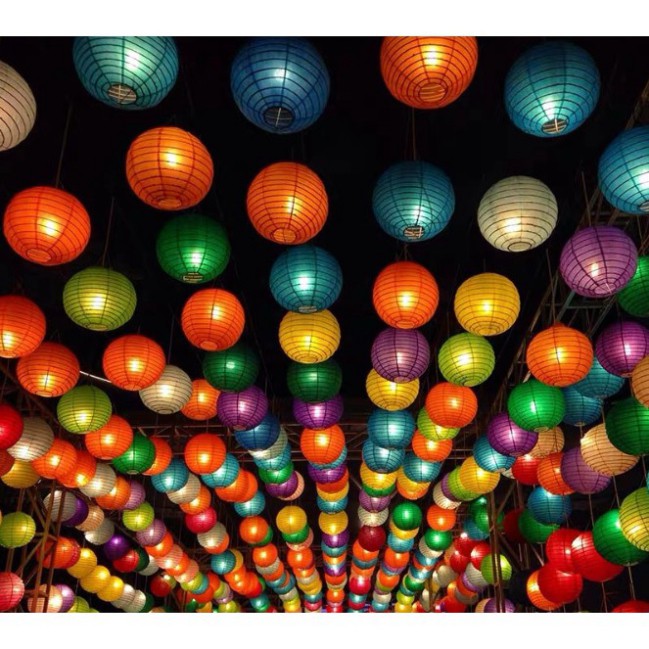 Đèn lồng giấy tròn nhiều màu D15/20/25/30/40cm trang trí tết, lễ hội, sự kiên