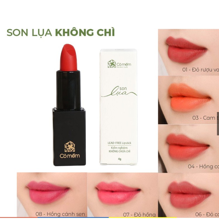 Son Lụa Hữu cơ Không Chì - Son Môi Thiên Nhiên An Toàn Cho Bà Bầu Cỏ Mềm