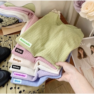 Áo thun xốp nhăn tay ngắn cổ tròn màu pastel (A9039)