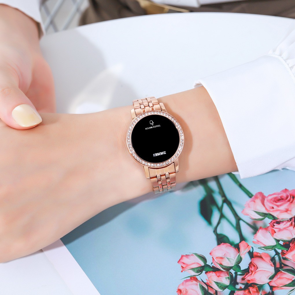 SKMEI 1669 Women Digital Watch Diamond Style Stainless Steel LED Light Casual Fashion Date Time Display